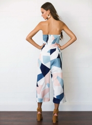 Women's Geometric Pattern Print Strapless Sleeveless Jumpsuit