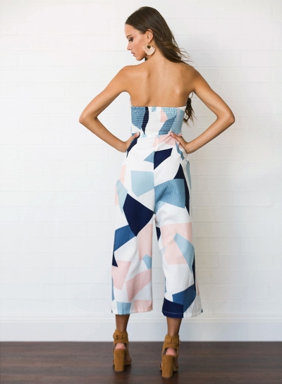 Women's Geometric Pattern Print Strapless Sleeveless Jumpsuit stylesimo.com