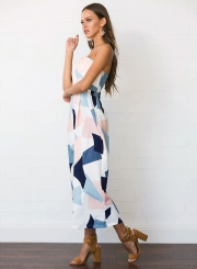 Women's Geometric Pattern Print Strapless Sleeveless Jumpsuit