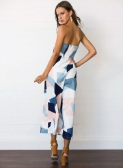 Women's Geometric Pattern Print Strapless Sleeveless Jumpsuit