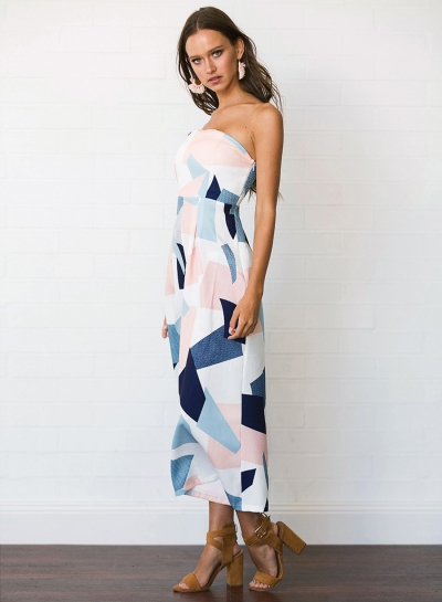 Women's Geometric Pattern Print Strapless Sleeveless Jumpsuit stylesimo.com
