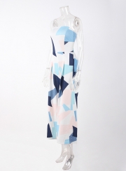 Women's Geometric Pattern Print Strapless Sleeveless Jumpsuit