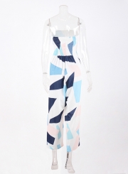 Women's Geometric Pattern Print Strapless Sleeveless Jumpsuit