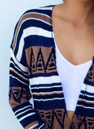 Women's Geometric Print Long Sleeve Cardigan Coat stylesimo.com