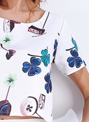 Women's Fashion Floral Print Short Sleeve Crop Top and Shorts Set