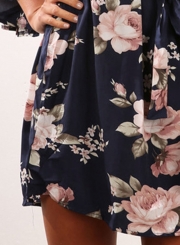 Women's Fashion off Shoulder 3/4 Sleeve Floral Print Mini Dress