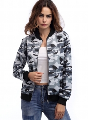Women's Fashion Casual Long Sleeve Zip Up Camouflage Jacket