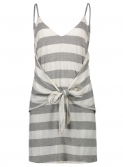 Women's Fashion Spaghetti Strap Bowknot Front Stripe Backless Mini Dress