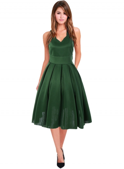 Women's Fashion A-Line Sleeveless V Neck Pleated Cocktail Dress