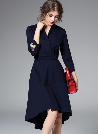 Women's Elegant V Neck 3/4 Sleeve High Low Party Dress YOUYOUFASHIONEC.com