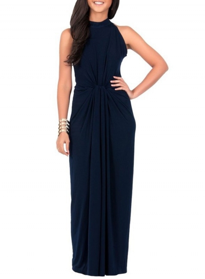 Women's Solid Halter Sleeveless Knot front Maxi Dress YOUYOUFASHIONEC.com