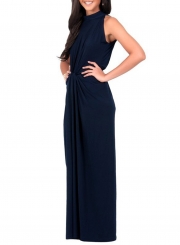 Women's Solid Halter Sleeveless Knot front Maxi Dress