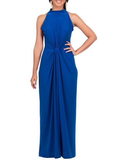 Women's Solid Halter Sleeveless Knot front Maxi Dress YOUYOUFASHIONEC.com