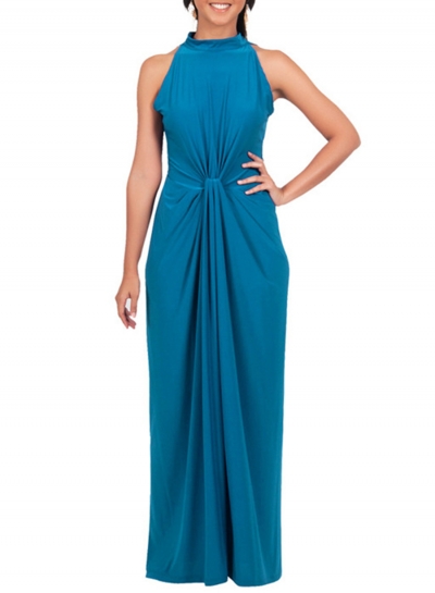 Women's Solid Halter Sleeveless Knot front Maxi Dress LEXELFASHIONINTSHOPS.com