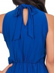 Women's Solid Halter Sleeveless Knot front Maxi Dress
