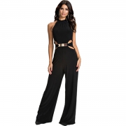 Women's Fashion Halter Sleeveless off Shoulder Wide Leg Jumpsuit