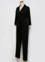 women-s-solid-color-3-4-sleeve-notch-lapel-jumpsuit-with-pocket