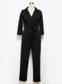 women-s-solid-color-3-4-sleeve-notch-lapel-jumpsuit-with-pocket