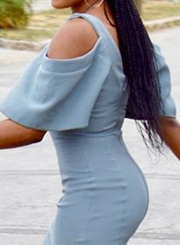 Women's Solid V Neck off Shoulder Short Sleeve Bodycon Slit Dress
