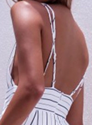 Women's Stripe V Neck Sleeveless Backless Cropped Jumpsuit
