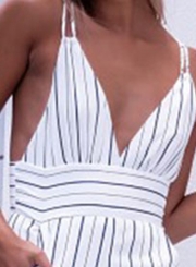 Women's Stripe V Neck Sleeveless Backless Cropped Jumpsuit