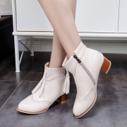 Women's Vintage Solid Block Heels Boots with Tassel