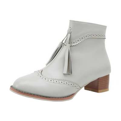 Women's Vintage Solid Block Heels Boots with Tassel STYLESIMO.com