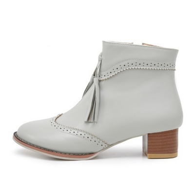 Women's Vintage Solid Block Heels Boots with Tassel stylesimo.com
