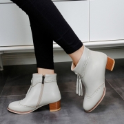 Women's Vintage Solid Block Heels Boots with Tassel
