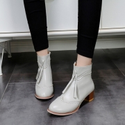 Women's Vintage Solid Block Heels Boots with Tassel