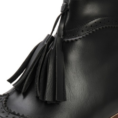 Women's Vintage Solid Block Heels Boots with Tassel stylesimo.com
