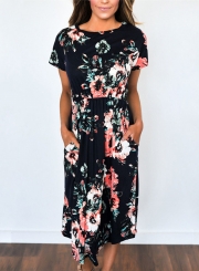 Women's Short Sleeve Floral Midi Dress