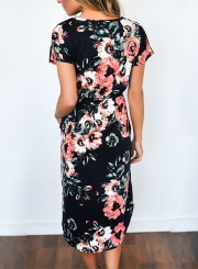 Women's Short Sleeve Floral Midi Dress