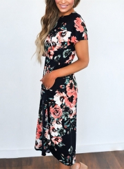 Women's Short Sleeve Floral Midi Dress