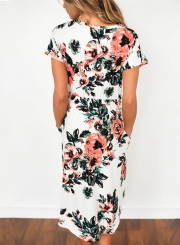 Women's Short Sleeve Floral Midi Dress