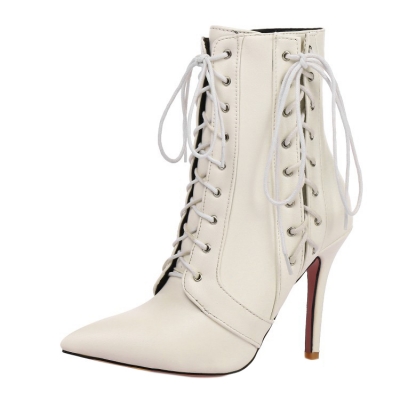 Women's Solid Pointed Toe Lace up Stiletto Heels Boots STYLESIMO.com