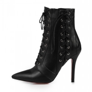 Women's Solid Pointed Toe Lace up Stiletto Heels Boots