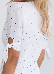 Women's V Neck Short Sleeve Polka Dots Irregular Dress