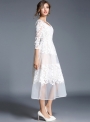 women-s-floral-mesh-v-neck-3-4-sleeve-slim-a-line-midi-dress