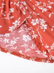Women's Floral Print V Neck High Waist Chiffon A-line Dress