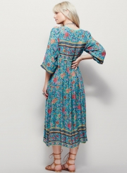 Women's Fashion Floral Long Sleeve Loose Fit Maxi Dress