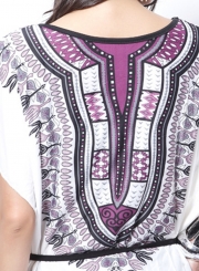Women's Casual Batwing Sleeve Tribal Print Mini Dress with Belt