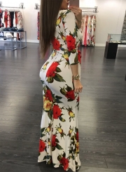 Women's Fashion Floral Deep V Long Sleeve Maxi Boho Dress