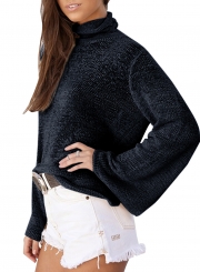 Women's Solid High Neck Back Lace-up Knit Sweater
