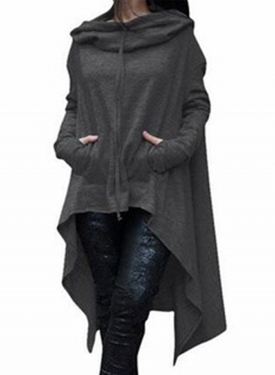 Women's Fashion Solid Long Sleeve Loose Irregular Hoodie STYLESIMO.com