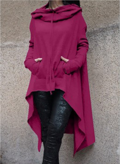 Women's Fashion Solid Long Sleeve Loose Irregular Hoodie STYLESIMO.com