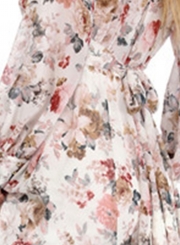 Women's Boho V Neck Long Sleeve High Waist Maxi Floral Dress