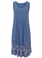 Women's Fashion Sleeveless Floral Printed Loose Pleated Dress