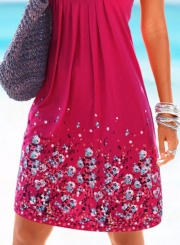 Women's Fashion Sleeveless Floral Printed Loose Pleated Dress