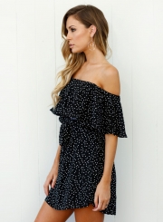 Women's Polka Dot Slash Neck Off Shoulder Dress